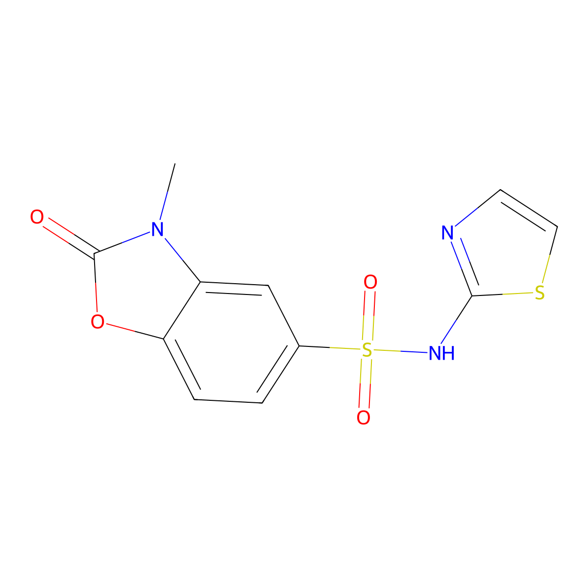 3-methyl-2-oxo-N-(1,3-thiazol-2-yl)-2,3-dihydro-1,3-benzoxazole-5-sulfonamide molecular structure, CAS 1798082-18-4