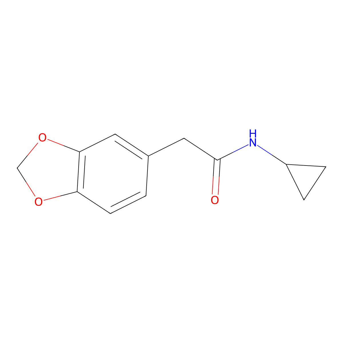 2-(1,3-dioxaindan-5-yl)-N-cyclopropylacetamide molecular structure, CAS 1798094-41-3
