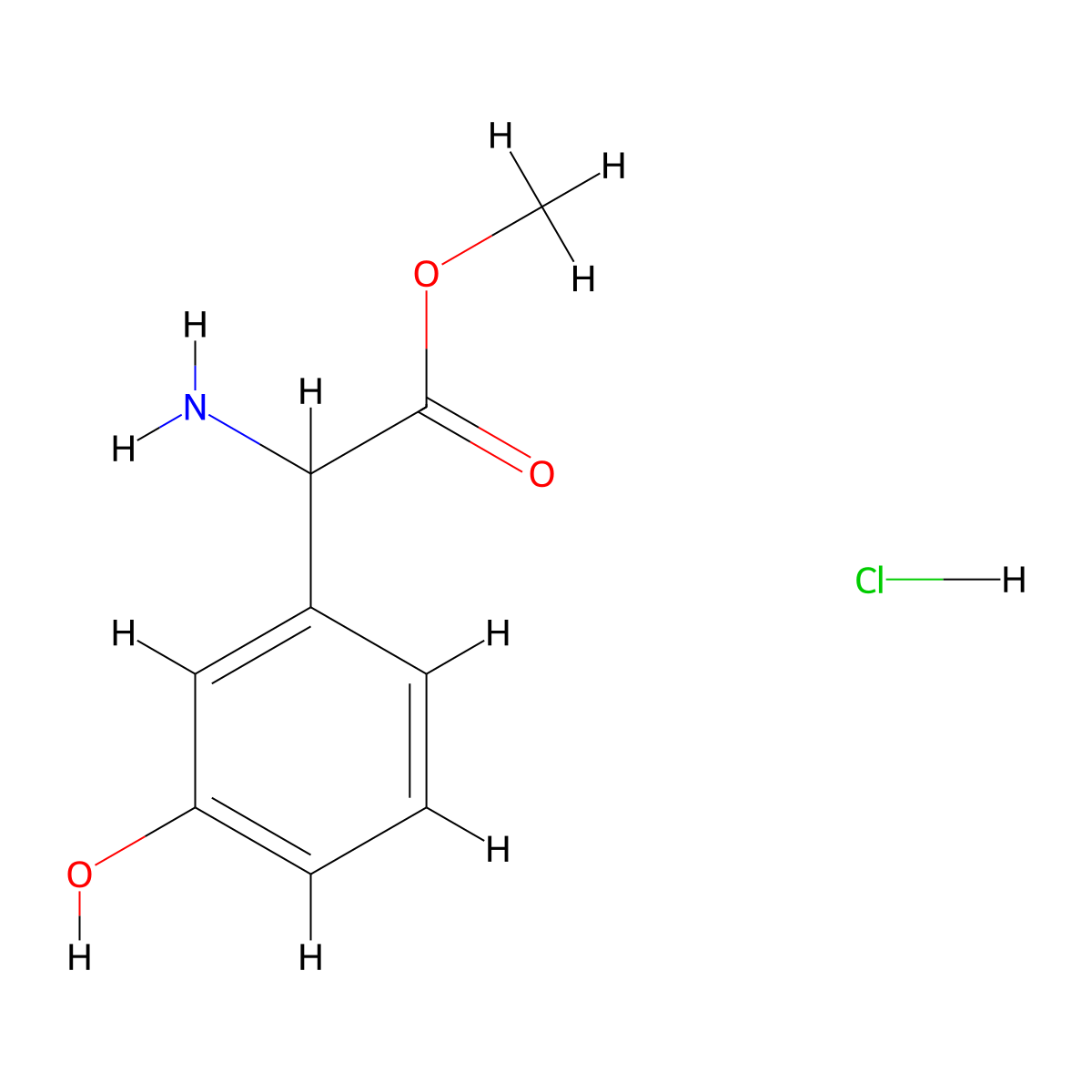 Methyl 2-amino-2-(3-hydroxyphenyl)acetate hydrochloride molecular structure, CAS 179814-91-6