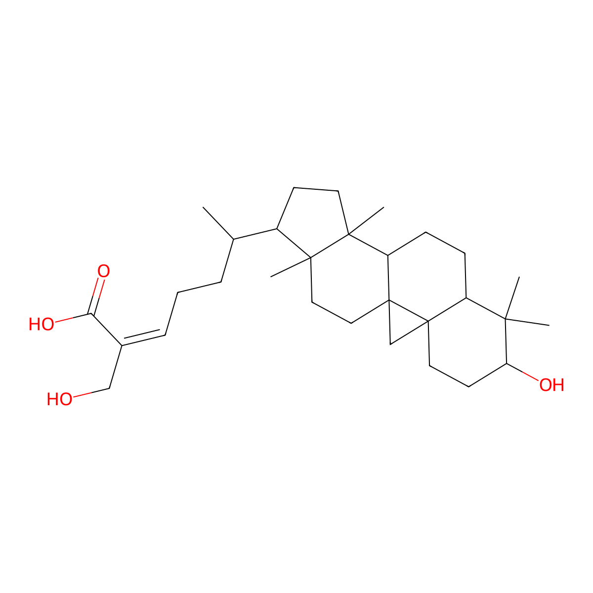 (6R)-2-(hydroxymethyl)-6-[(1S,3R,6S,8R,11S,12S,15R,16R)-6-hydroxy-7,7,12,16-tetramethyl-15-pentacyclo[9.7.0.01,3.03,8.012,16]octadecanyl]hept-2-enoic acid molecular structure, CAS 17983-82-3