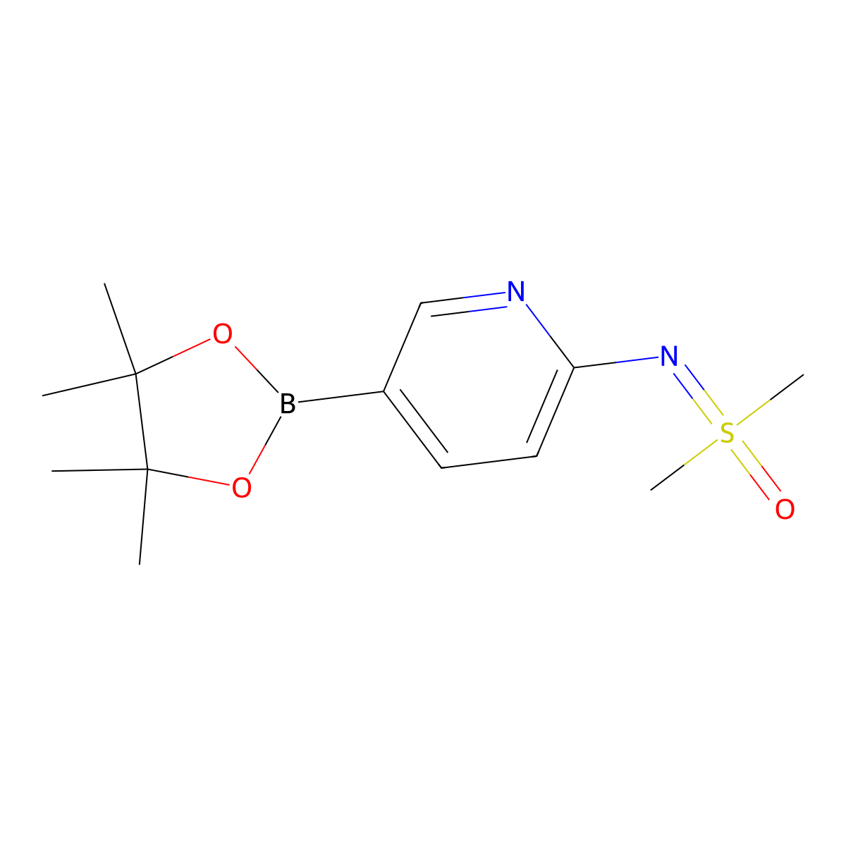 Dimethyl(((5-(4,4,5,5-tetramethyl-1,3,2-dioxaborolan-2-yl)pyridin-2-yl)imino))-lambda6-sulfanone molecular structure, CAS 1798336-81-8