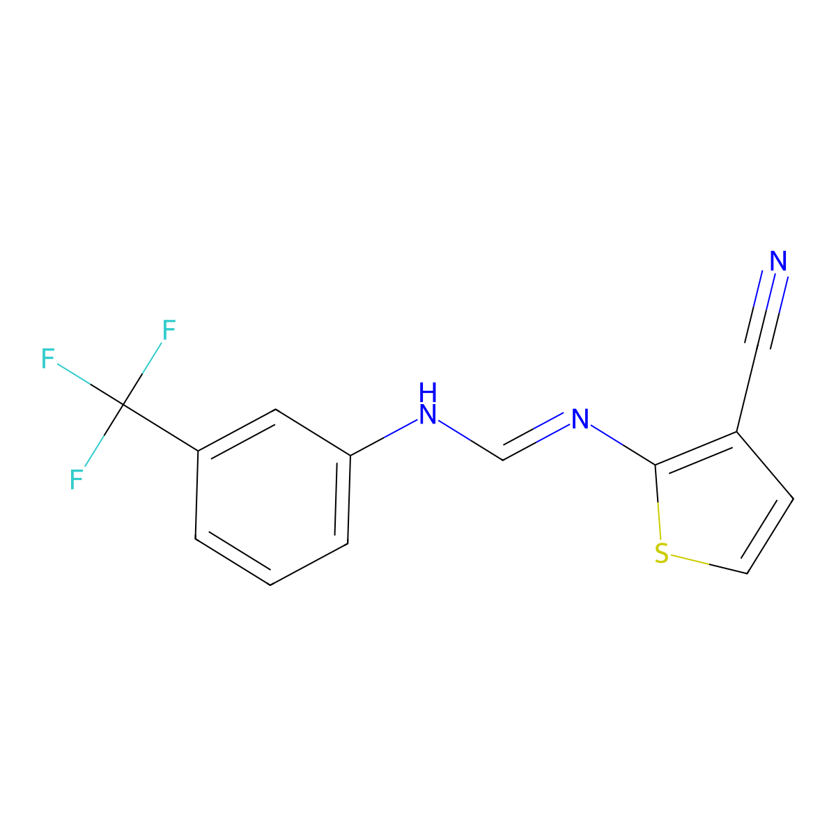(E)-N'-(3-cyanothiophen-2-yl)-N-[3-(trifluoromethyl)phenyl]methanimidamide molecular structure, CAS 1798411-37-6