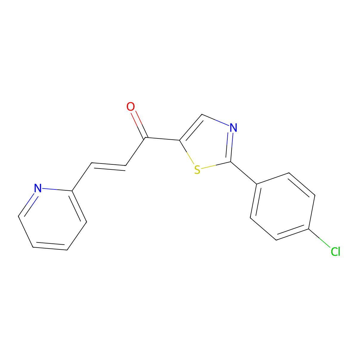 (2E)-1-[2-(4-chlorophenyl)-1,3-thiazol-5-yl]-3-(pyridin-2-yl)prop-2-en-1-one molecular structure, CAS 1798415-66-3