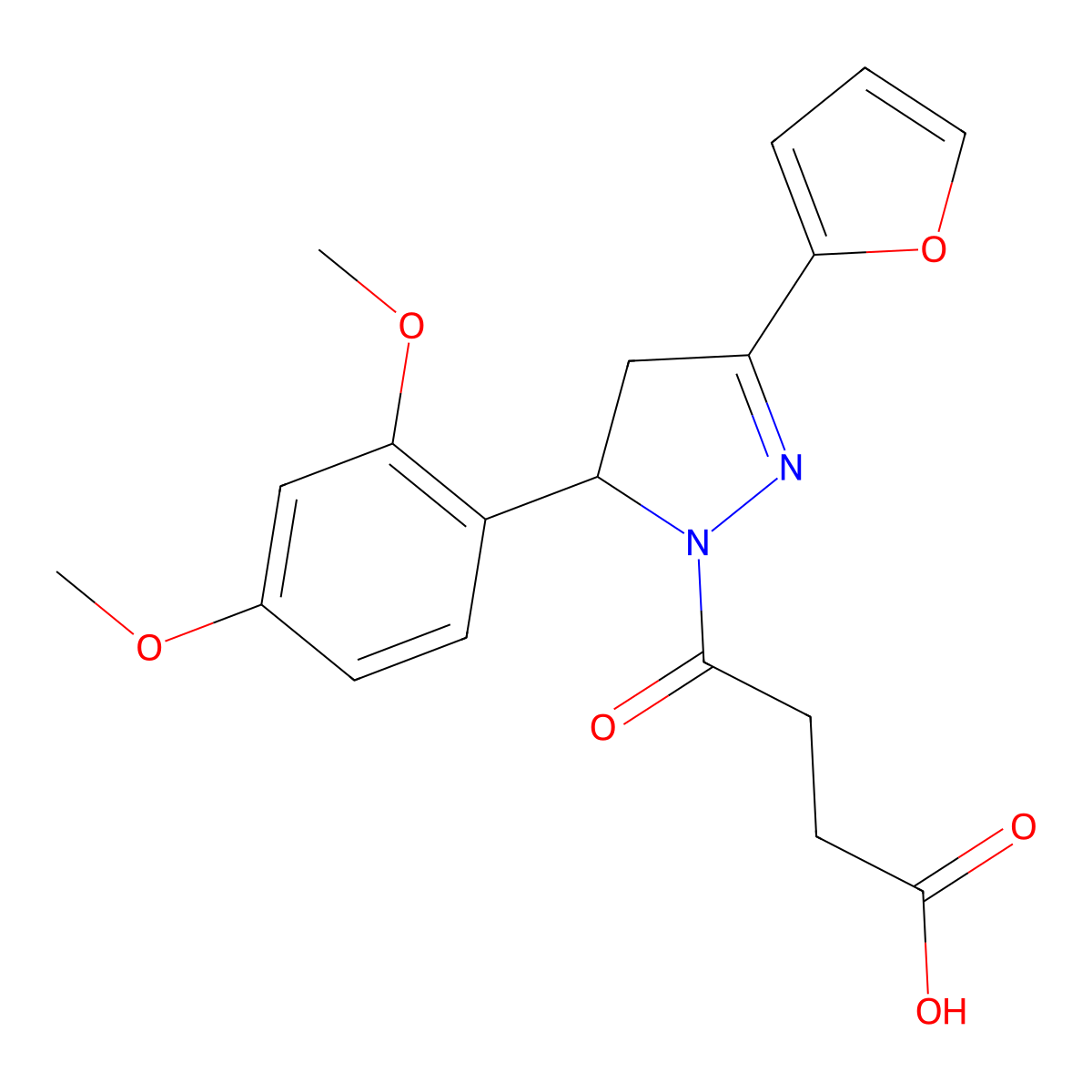 4-(5-(2,4-dimethoxyphenyl)-3-(furan-2-yl)-4,5-dihydro-1H-pyrazol-1-yl)-4-oxobutanoic acid molecular structure, CAS 1798443-31-8