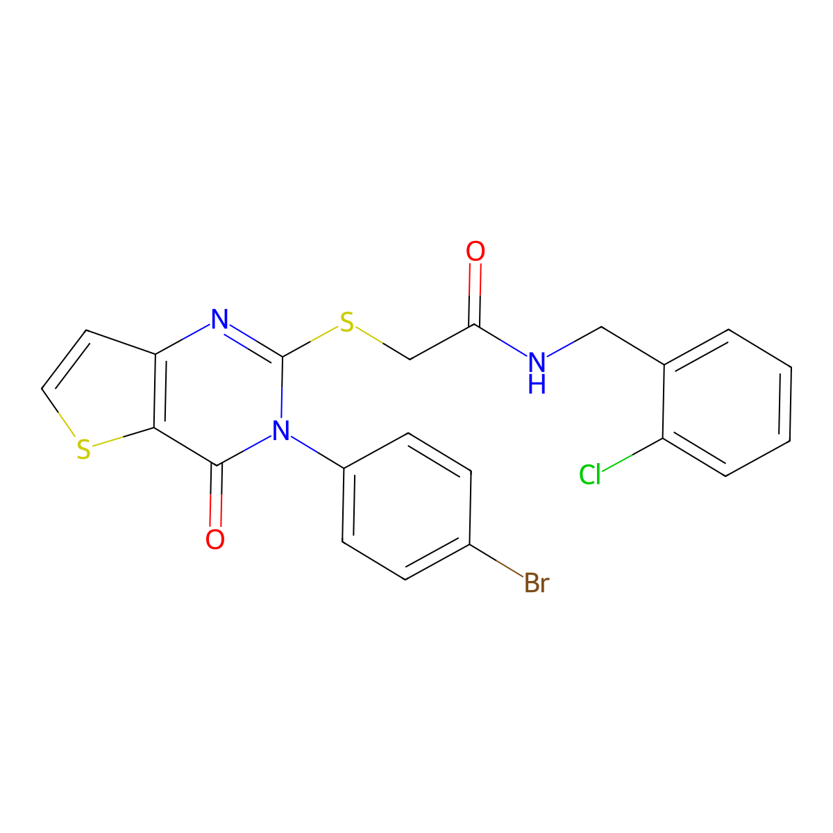 2-((3-(4-bromophenyl)-4-oxo-3,4-dihydrothieno[3,2-d]pyrimidin-2-yl)thio)-N-(2-chlorobenzyl)acetamide molecular structure, CAS 1798443-52-3