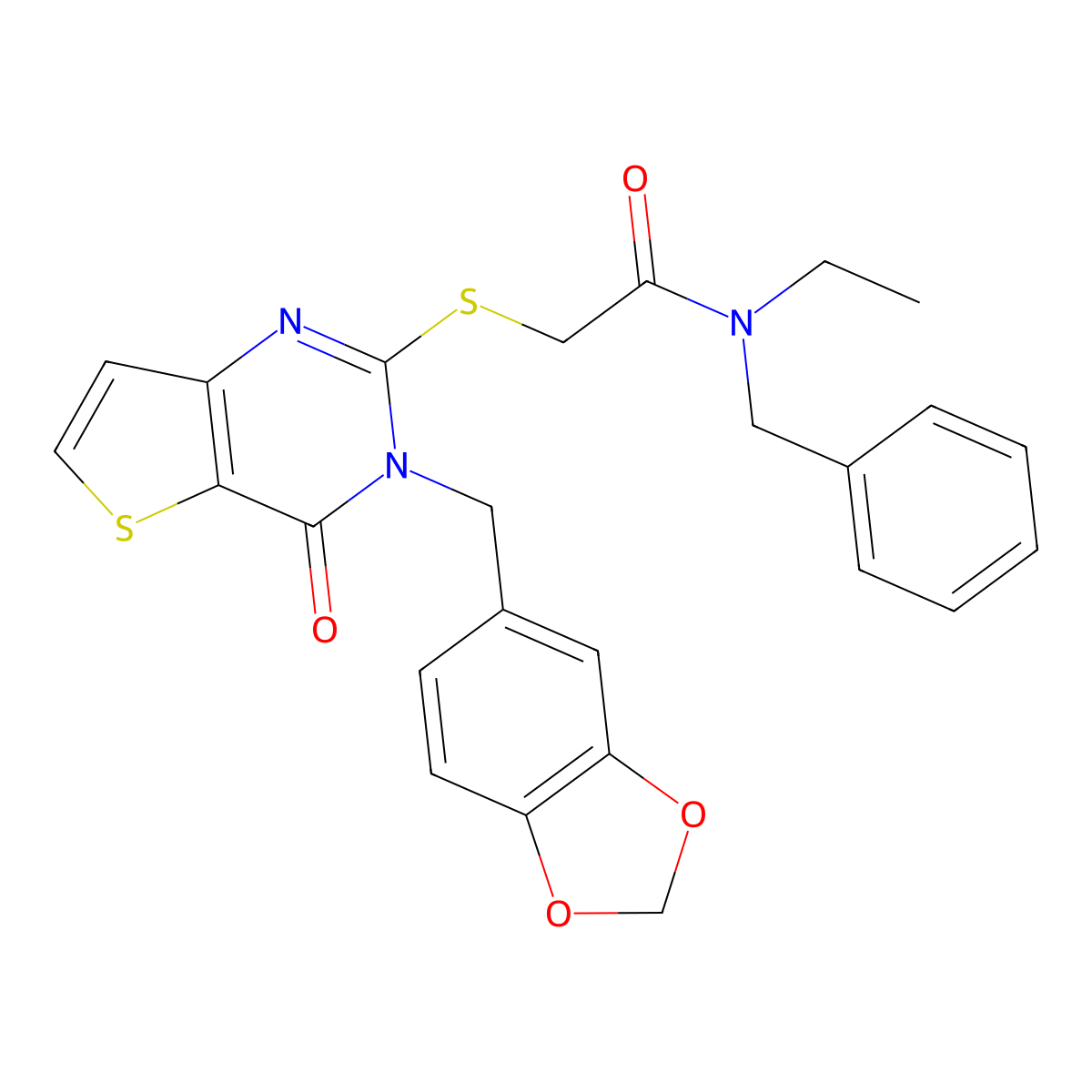 2-((3-(benzo[d][1,3]dioxol-5-ylmethyl)-4-oxo-3,4-dihydrothieno[3,2-d]pyrimidin-2-yl)thio)-N-benzyl-N-ethylacetamide molecular structure, CAS 1798443-60-3