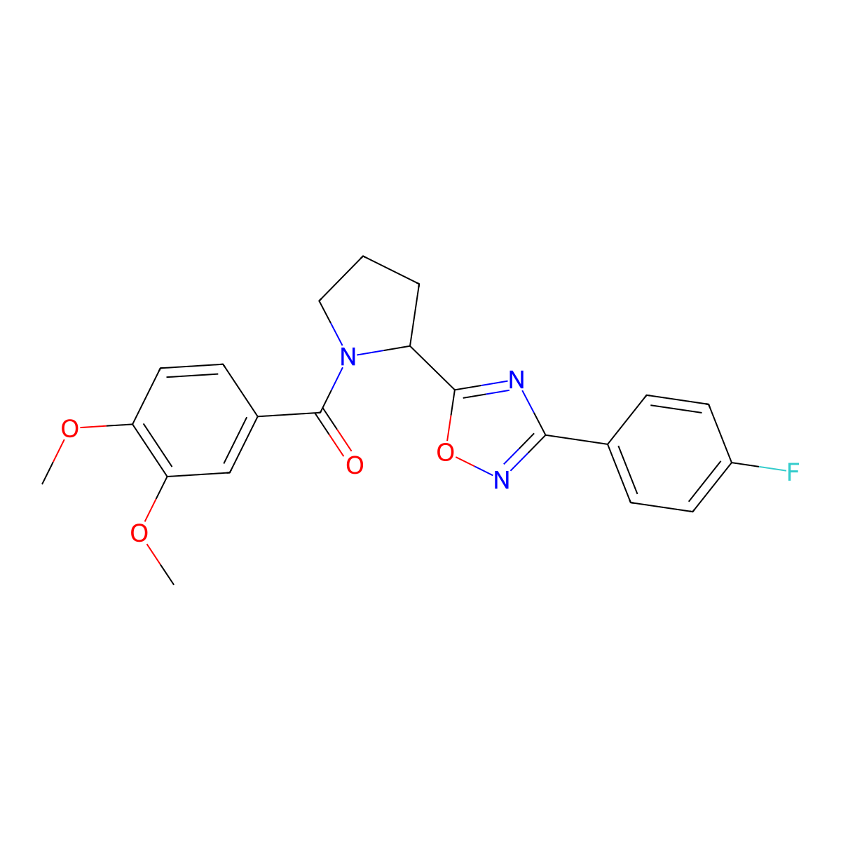 5-[1-(3,4-Dimethoxybenzoyl)pyrrolidin-2-yl]-3-(4-fluorophenyl)-1,2,4-oxadiazole molecular structure, CAS 1798453-89-0