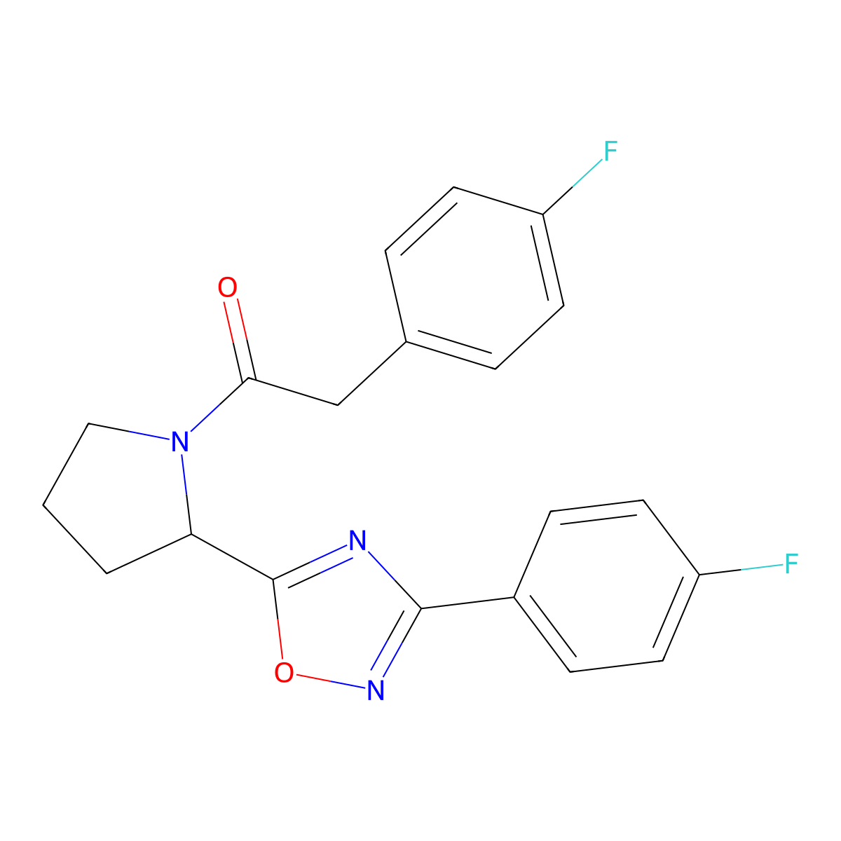3-(4-Fluorophenyl)-5-{1-[(4-fluorophenyl)acetyl]pyrrolidin-2-yl}-1,2,4-oxadiazole molecular structure, CAS 1798454-05-3