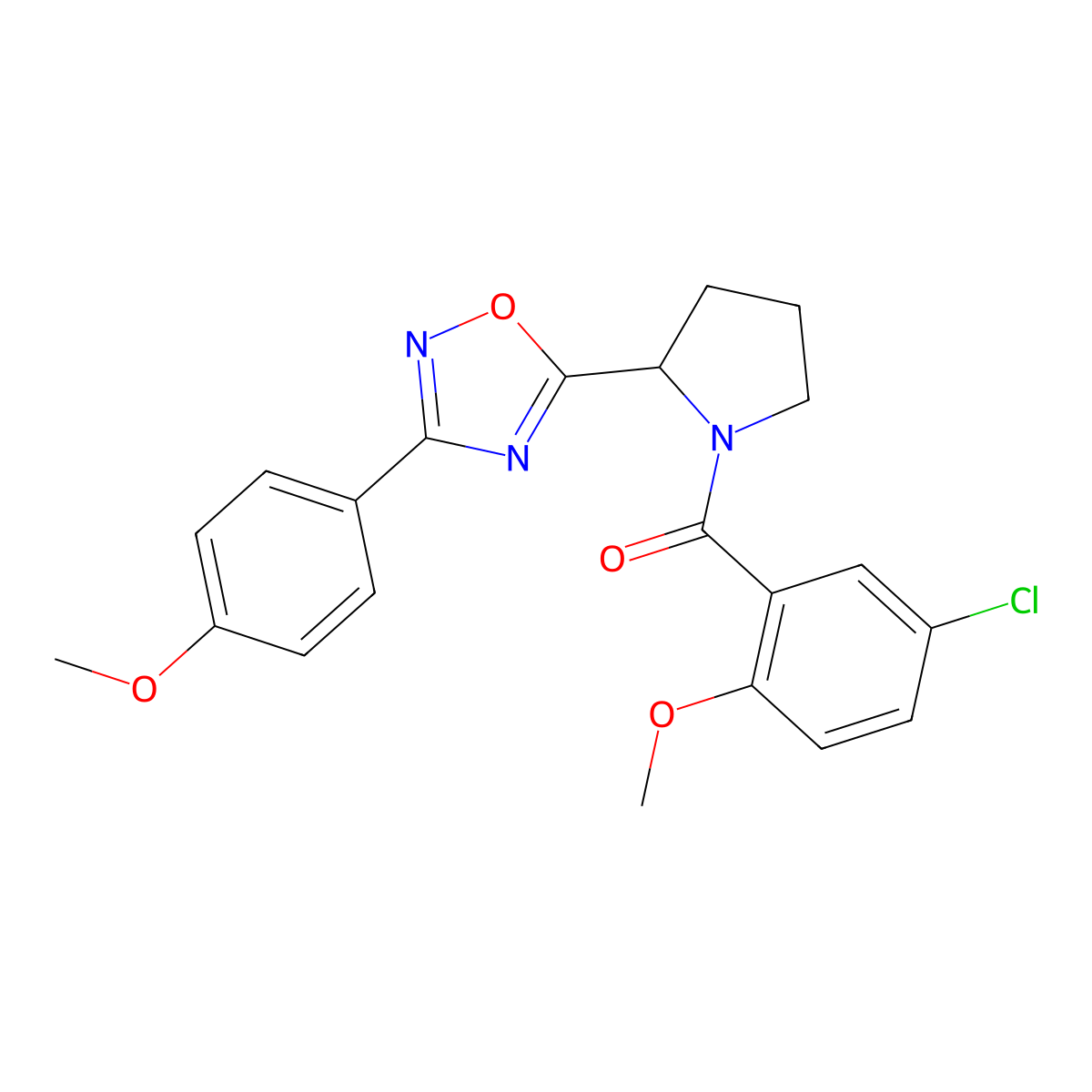 5-[1-(5-Chloro-2-methoxybenzoyl)pyrrolidin-2-yl]-3-(4-methoxyphenyl)-1,2,4-oxadiazole molecular structure, CAS 1798454-27-9
