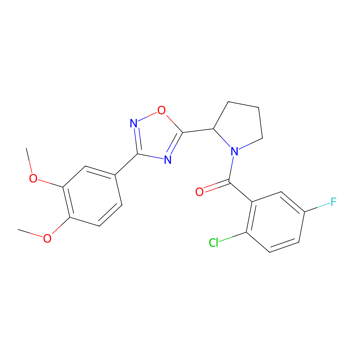 5-[1-(2-Chloro-5-fluorobenzoyl)pyrrolidin-2-yl]-3-(3,4-dimethoxyphenyl)-1,2,4-oxadiazole molecular structure, CAS 1798454-40-6