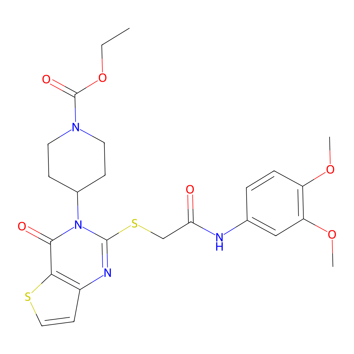 ethyl 4-(2-((2-((3,4-dimethoxyphenyl)amino)-2-oxoethyl)thio)-4-oxothieno[3,2-d]pyrimidin-3(4H)-yl)piperidine-1-carboxylate molecular structure, CAS 1798456-04-8