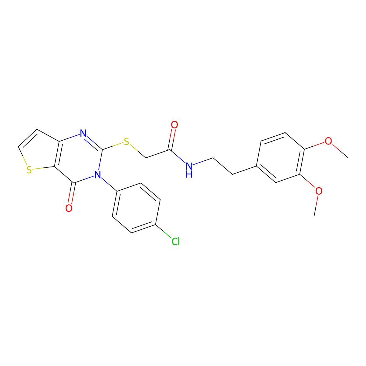 2-((3-(4-chlorophenyl)-4-oxo-3,4-dihydrothieno[3,2-d]pyrimidin-2-yl)thio)-N-(3,4-dimethoxyphenethyl)acetamide molecular structure, CAS 1798456-11-7