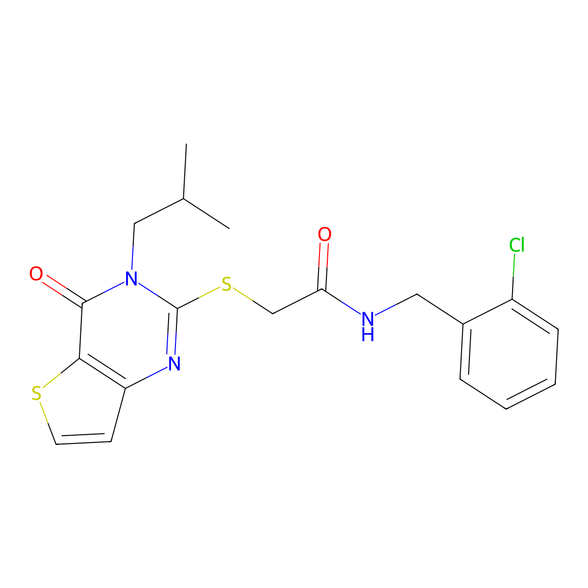 N-(2-chlorobenzyl)-2-((3-isobutyl-4-oxo-3,4-dihydrothieno[3,2-d]pyrimidin-2-yl)thio)acetamide molecular structure, CAS 1798456-17-3