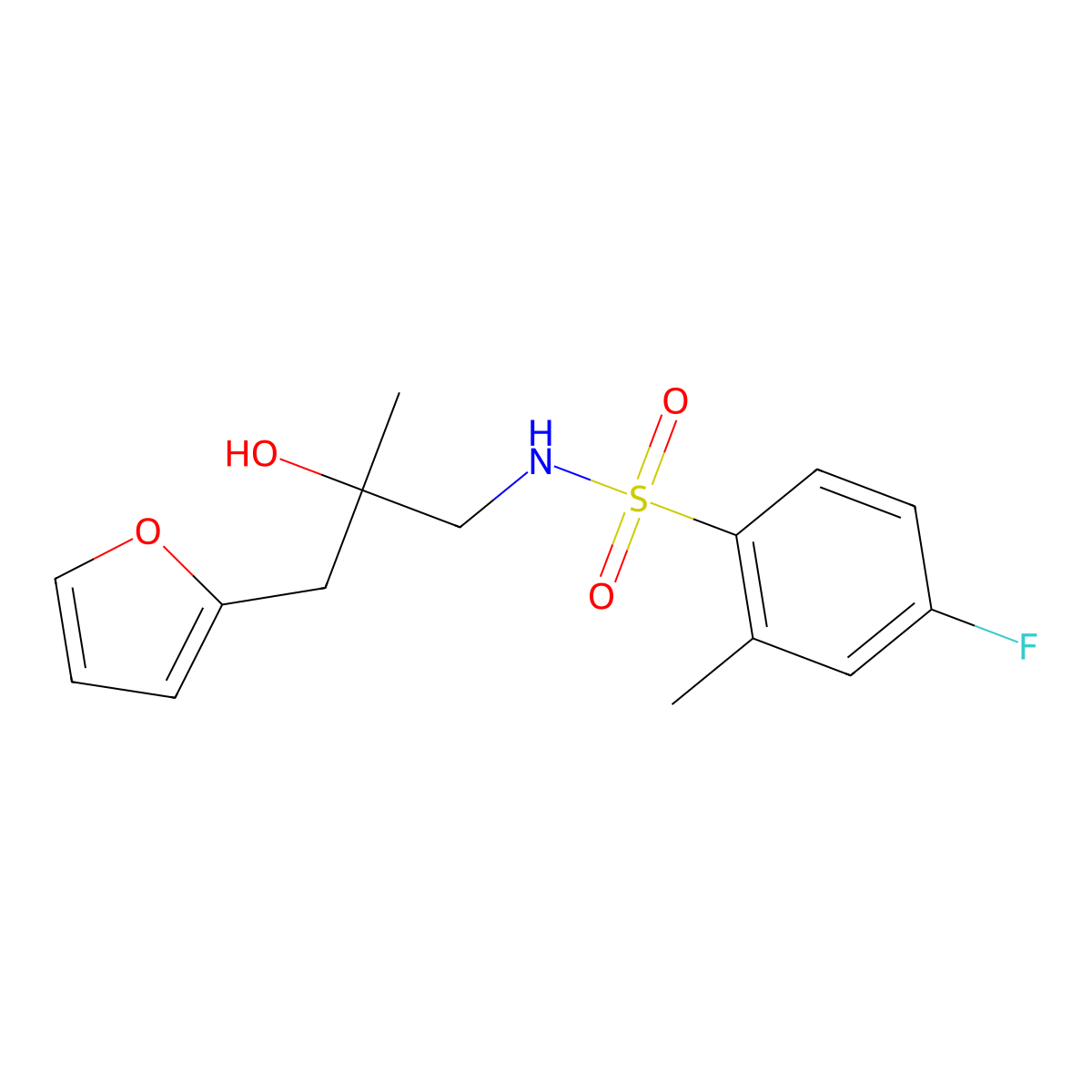 4-fluoro-N-(3-(furan-2-yl)-2-hydroxy-2-methylpropyl)-2-methylbenzenesulfonamide molecular structure, CAS 1798456-60-6