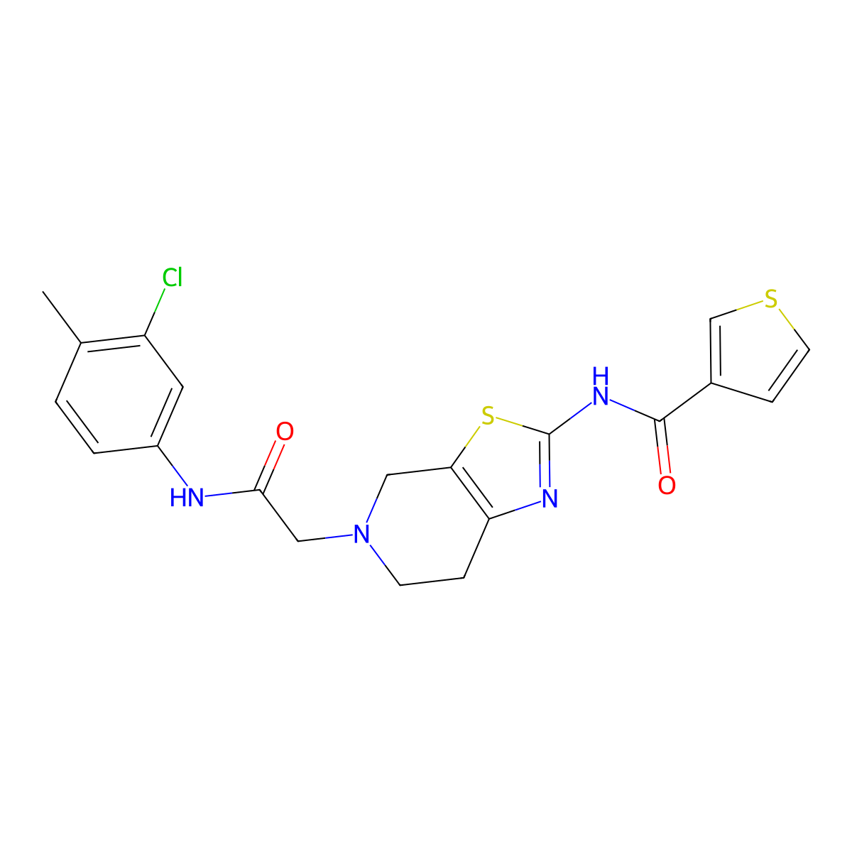 N-(5-(2-((3-chloro-4-methylphenyl)amino)-2-oxoethyl)-4,5,6,7-tetrahydrothiazolo[5,4-c]pyridin-2-yl)thiophene-3-carboxamide molecular structure, CAS 1798457-06-3