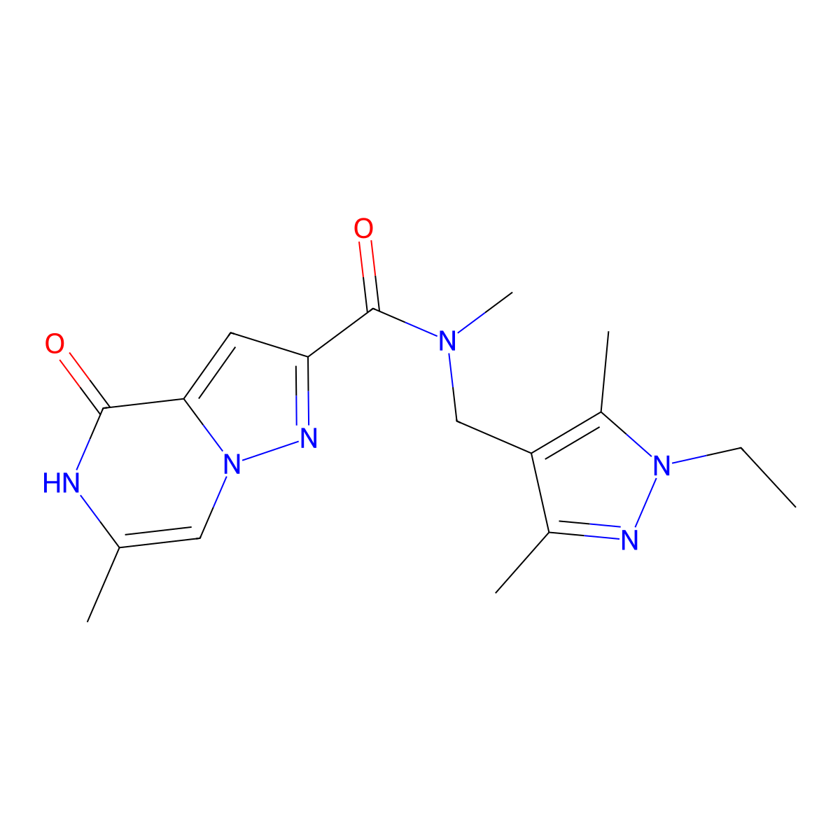 N-((1-ethyl-3,5-dimethyl-1H-pyrazol-4-yl)methyl)-N,6-dimethyl-4-oxo-4,5-dihydropyrazolo[1,5-a]pyrazine-2-carboxamide molecular structure, CAS 1798457-99-4