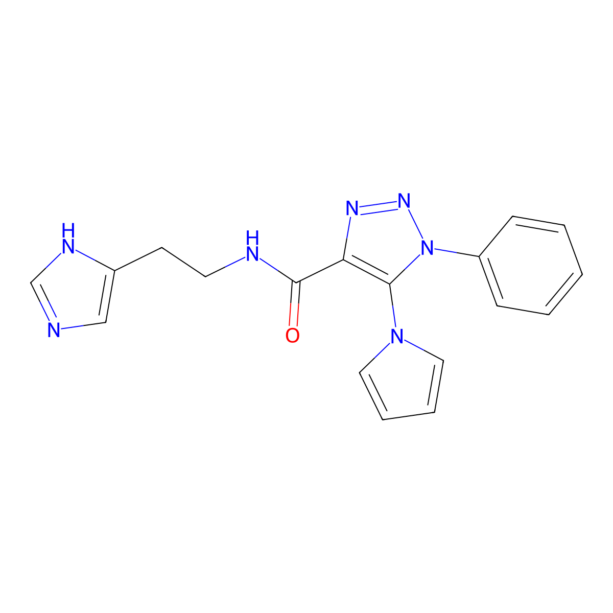 N-[2-(1H-imidazol-4-yl)ethyl]-1-phenyl-5-(1H-pyrrol-1-yl)-1H-1,2,3-triazole-4-carboxamide molecular structure, CAS 1798458-20-4