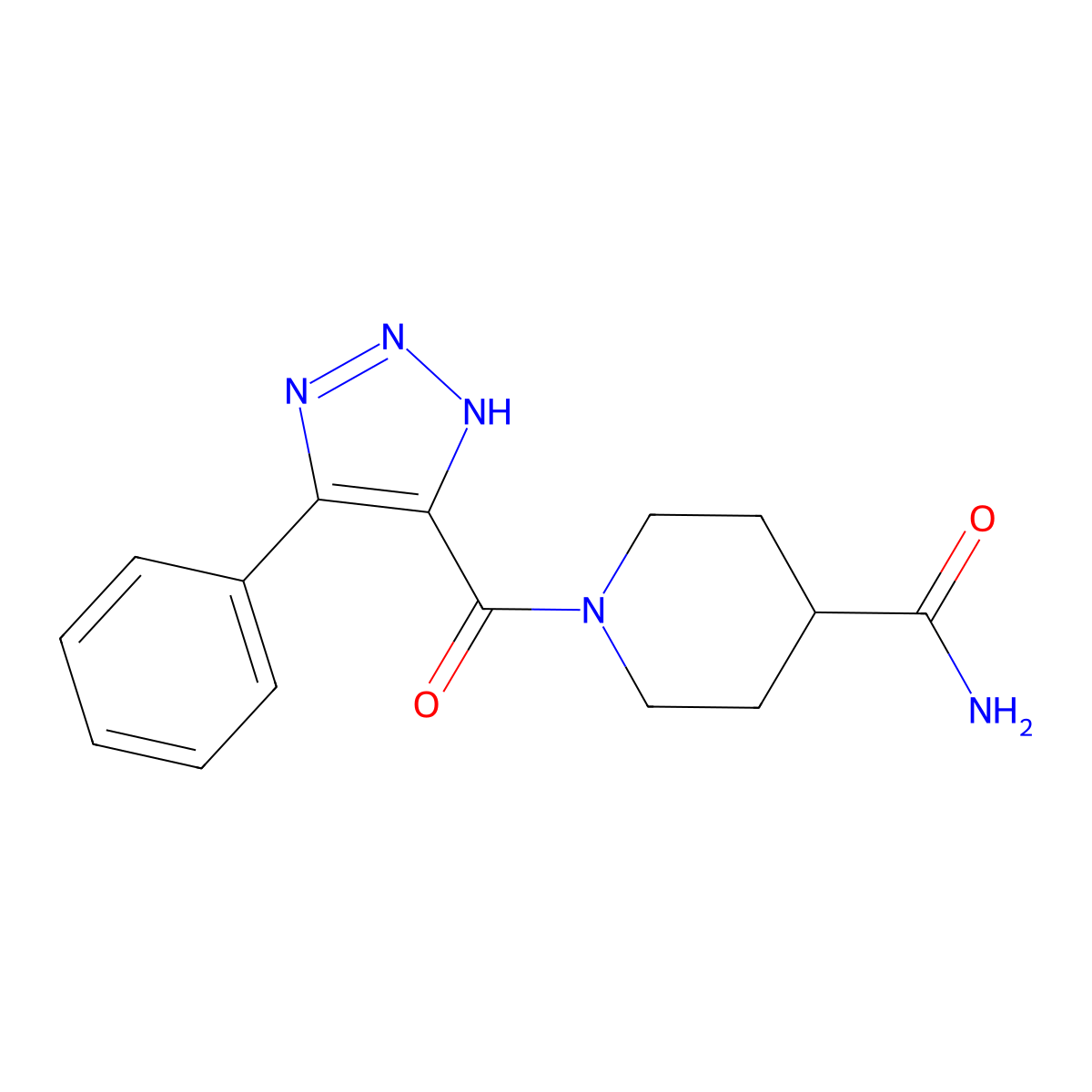 1-(4-phenyl-1H-1,2,3-triazole-5-carbonyl)piperidine-4-carboxamide molecular structure, CAS 1798458-27-1