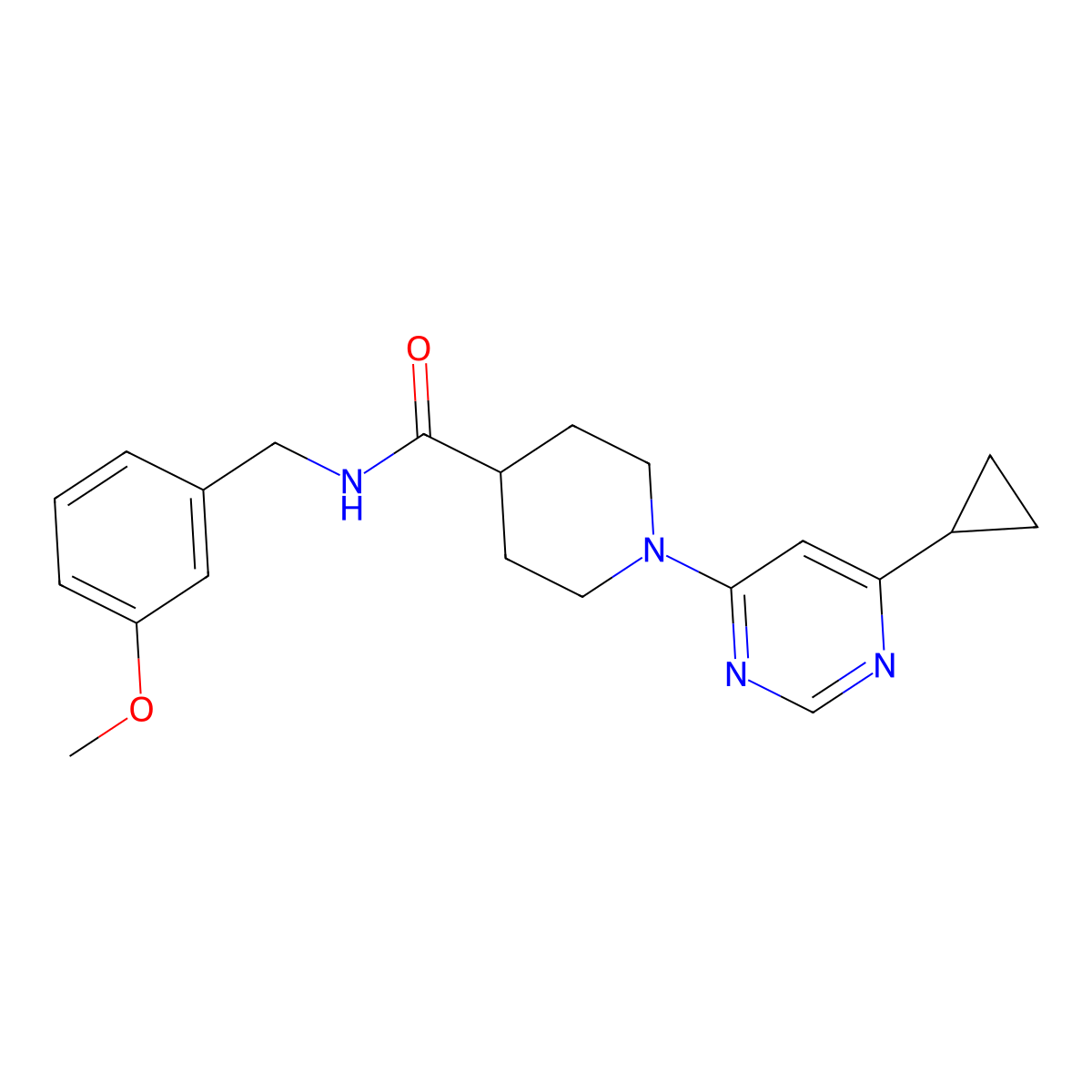 1-(6-cyclopropylpyrimidin-4-yl)-N-(3-methoxybenzyl)piperidine-4-carboxamide molecular structure, CAS 1798458-61-3