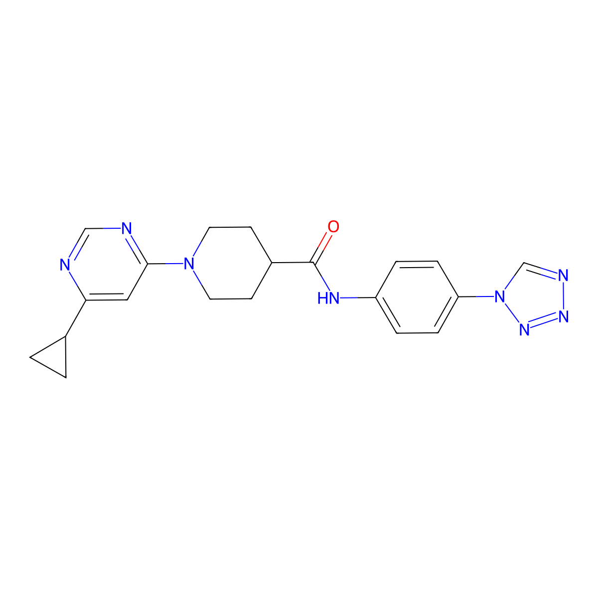 N-(4-(1H-tetrazol-1-yl)phenyl)-1-(6-cyclopropylpyrimidin-4-yl)piperidine-4-carboxamide molecular structure, CAS 1798458-67-9