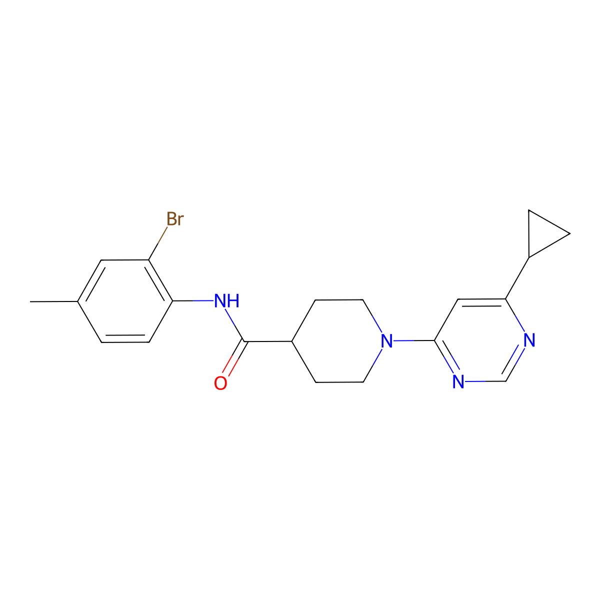 N-(2-bromo-4-methylphenyl)-1-(6-cyclopropylpyrimidin-4-yl)piperidine-4-carboxamide molecular structure, CAS 1798458-71-5