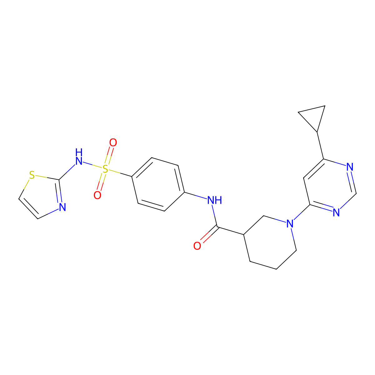 1-(6-cyclopropylpyrimidin-4-yl)-N-(4-(N-(thiazol-2-yl)sulfamoyl)phenyl)piperidine-3-carboxamide molecular structure, CAS 1798458-75-9