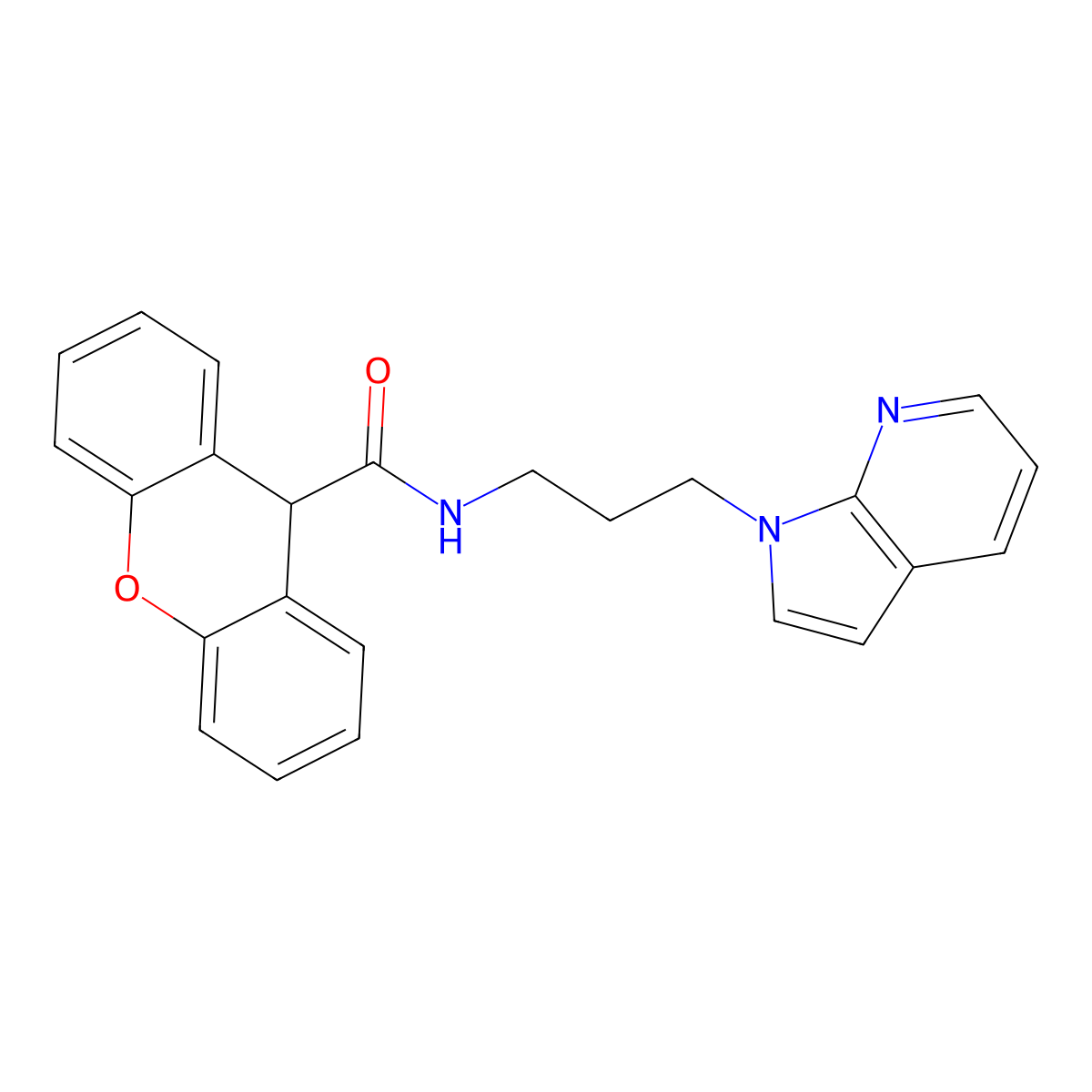 N-(3-(1H-pyrrolo[2,3-b]pyridin-1-yl)propyl)-9H-xanthene-9-carboxamide molecular structure, CAS 1798458-88-4