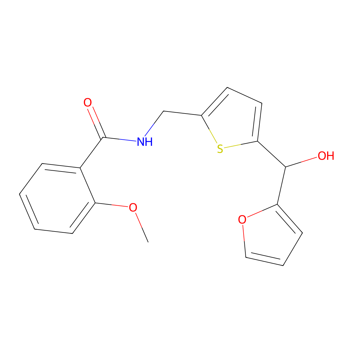 N-((5-(furan-2-yl(hydroxy)methyl)thiophen-2-yl)methyl)-2-methoxybenzamide molecular structure, CAS 1798459-05-8