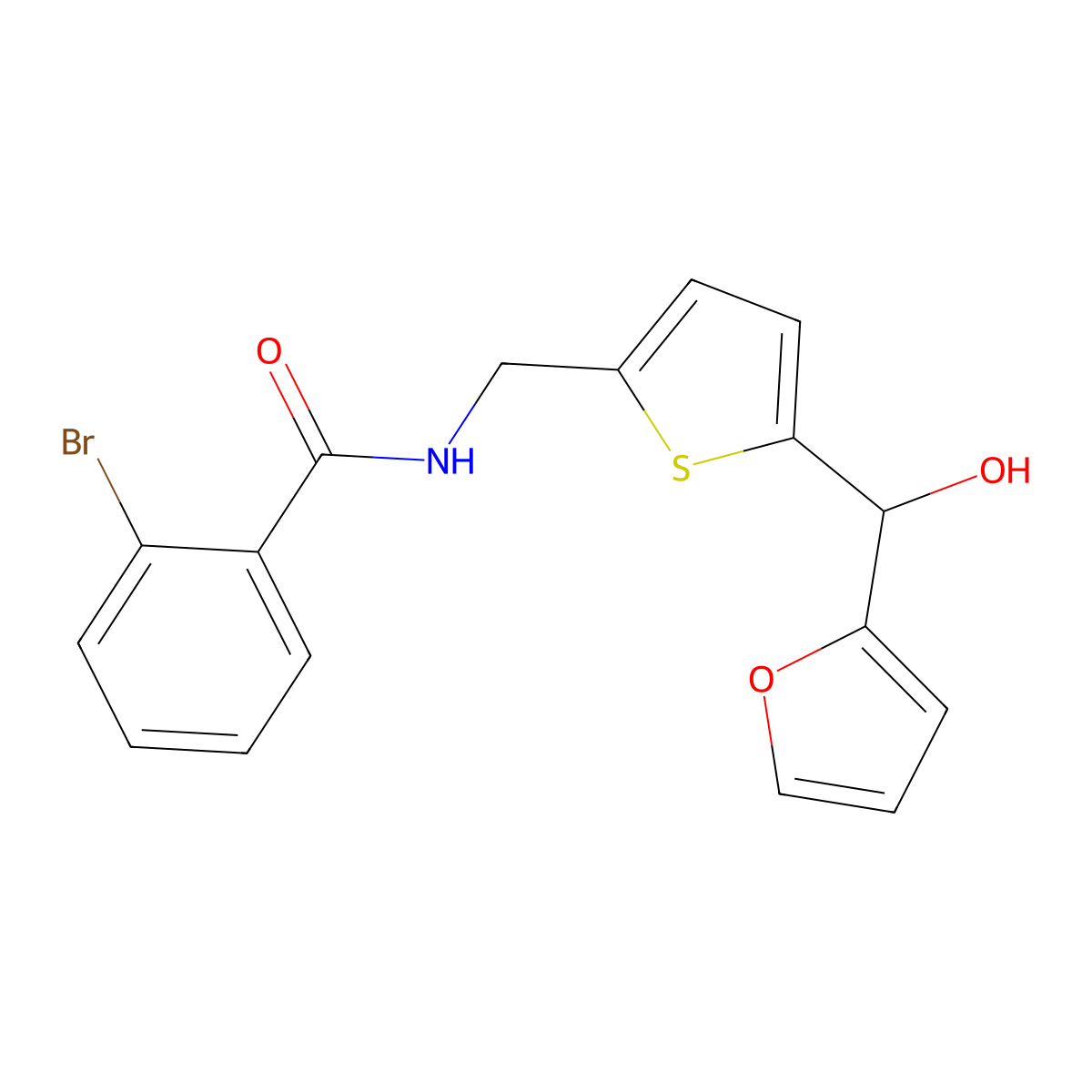 2-bromo-N-((5-(furan-2-yl(hydroxy)methyl)thiophen-2-yl)methyl)benzamide molecular structure, CAS 1798459-08-1