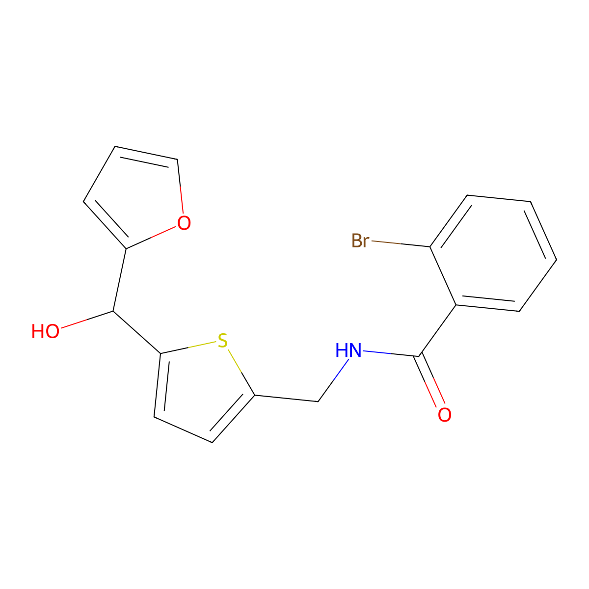 2-bromo-N-((5-(furan-2-yl(hydroxy)methyl)thiophen-2-yl)methyl)benzamide molecular structure, CAS 1798459-08-1