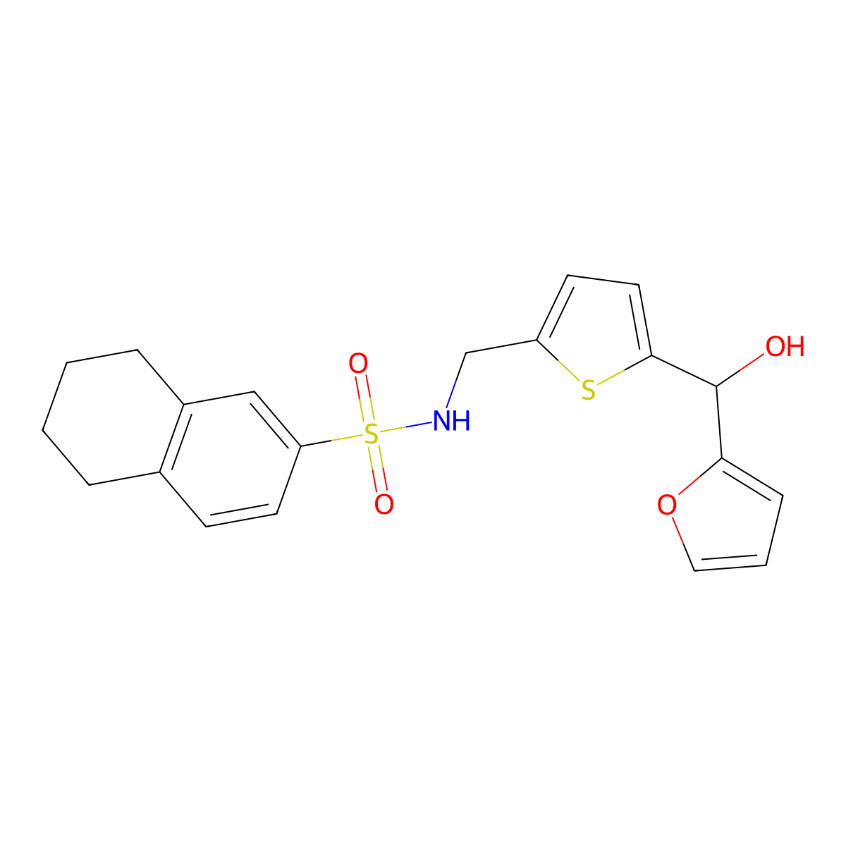 N-((5-(furan-2-yl(hydroxy)methyl)thiophen-2-yl)methyl)-5,6,7,8-tetrahydronaphthalene-2-sulfonamide molecular structure, CAS 1798459-10-5