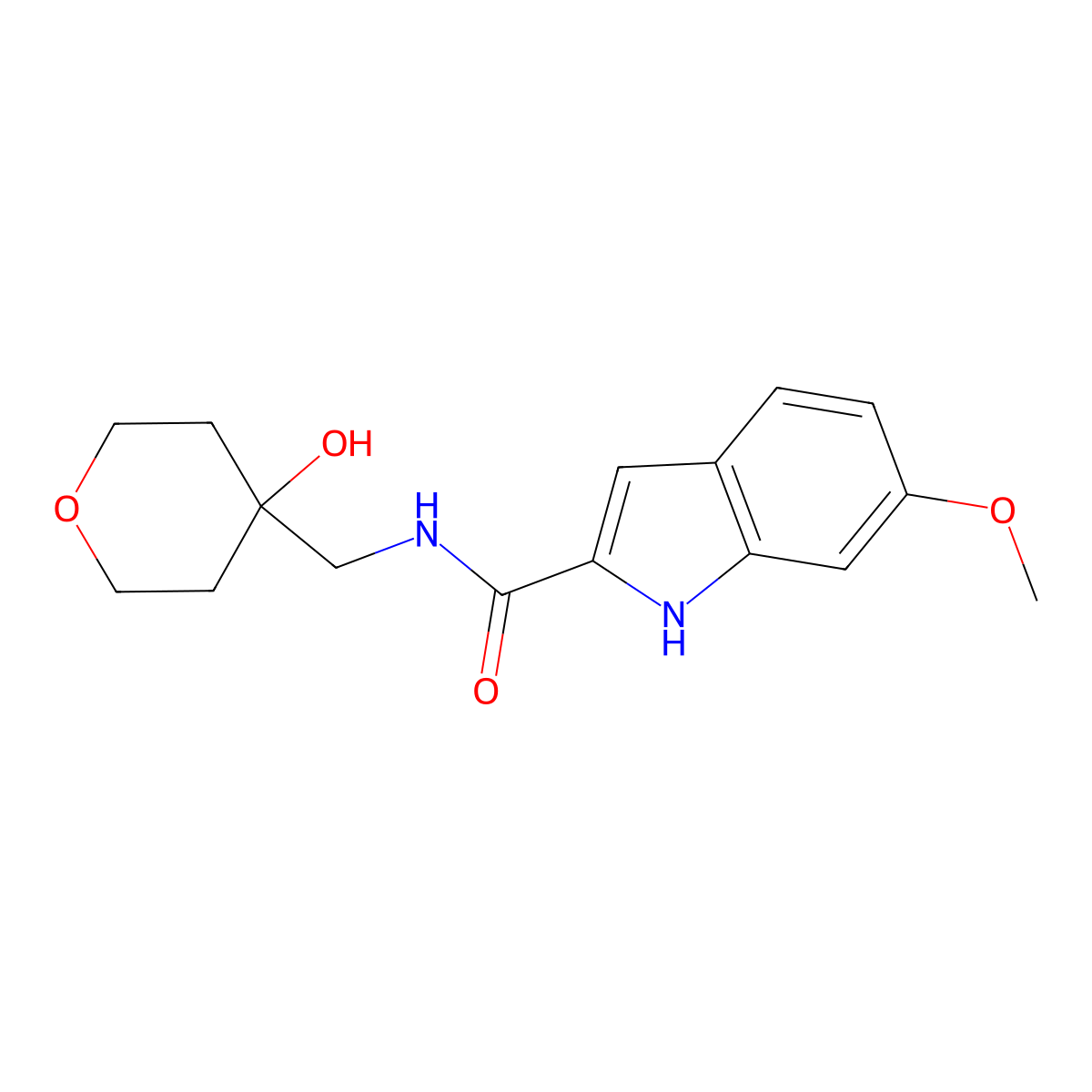 N-[(4-hydroxyoxan-4-yl)methyl]-6-methoxy-1H-indole-2-carboxamide molecular structure, CAS 1798459-24-1