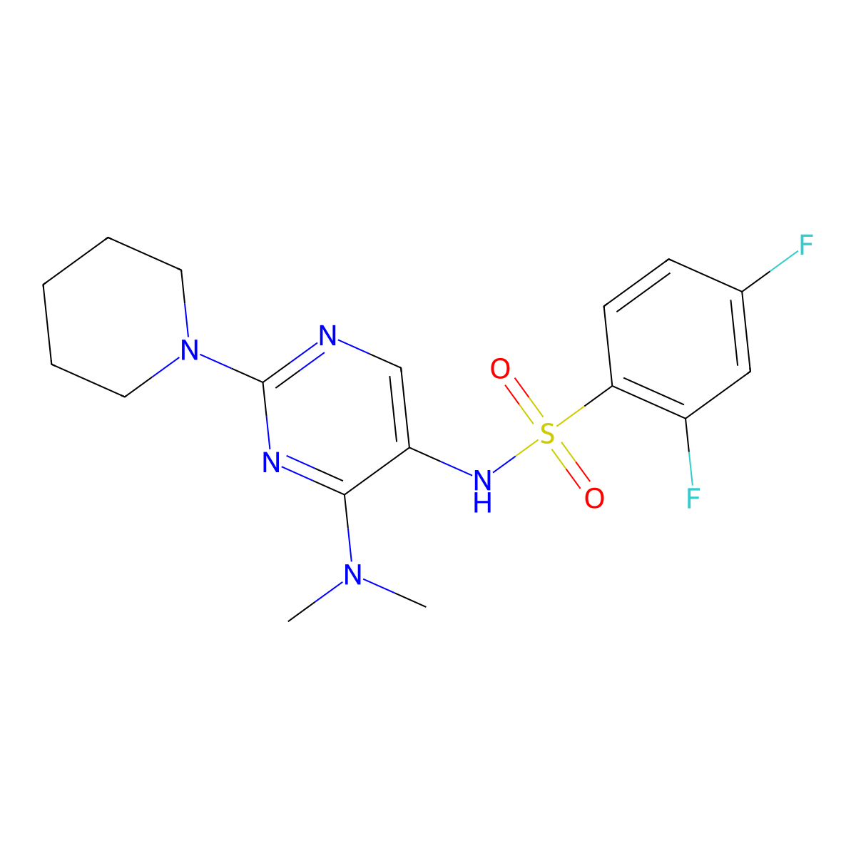 N-(4-(dimethylamino)-2-(piperidin-1-yl)pyrimidin-5-yl)-2,4-difluorobenzenesulfonamide molecular structure, CAS 1798459-58-1