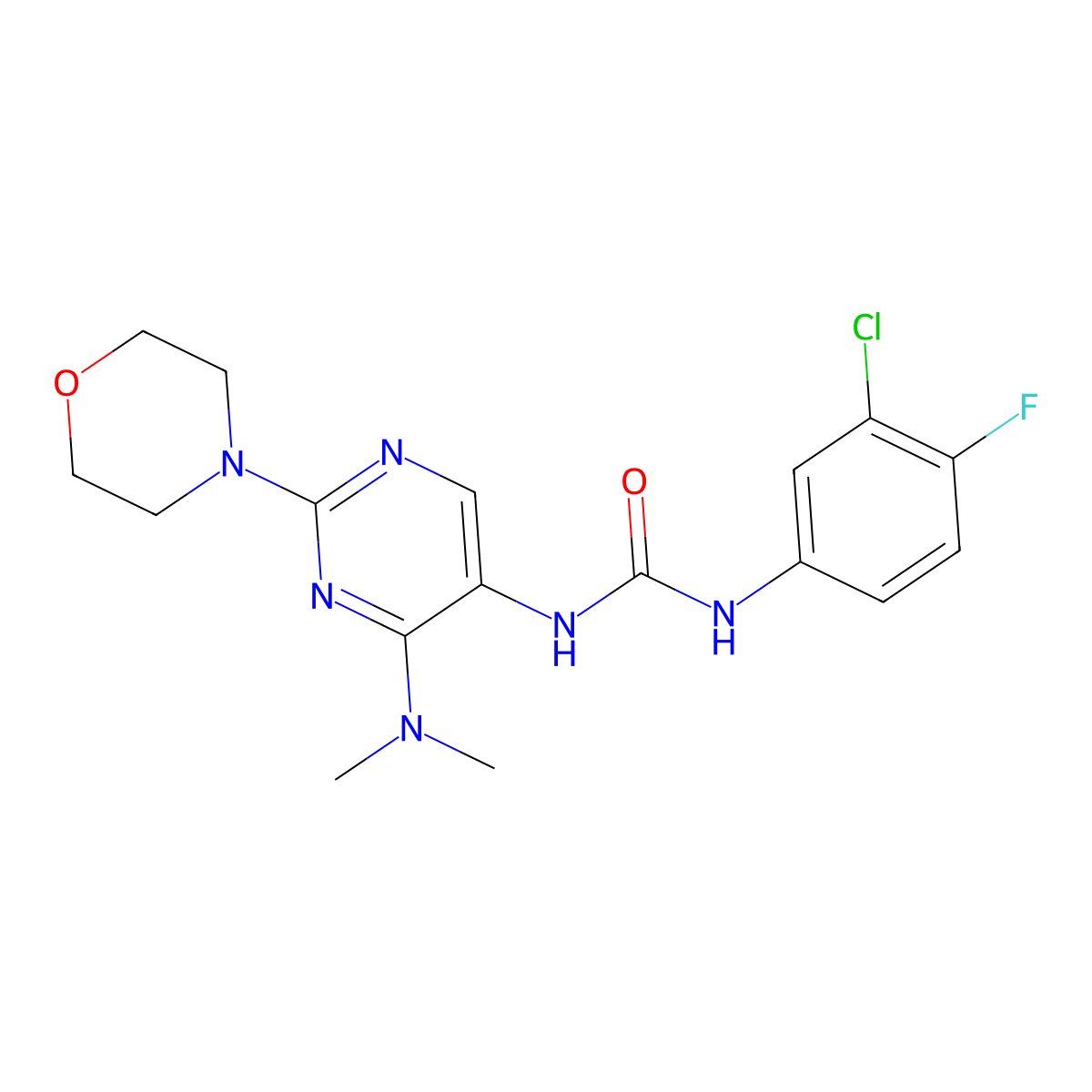 1-(3-Chloro-4-fluorophenyl)-3-(4-(dimethylamino)-2-morpholinopyrimidin-5-yl)urea molecular structure, CAS 1798459-66-1