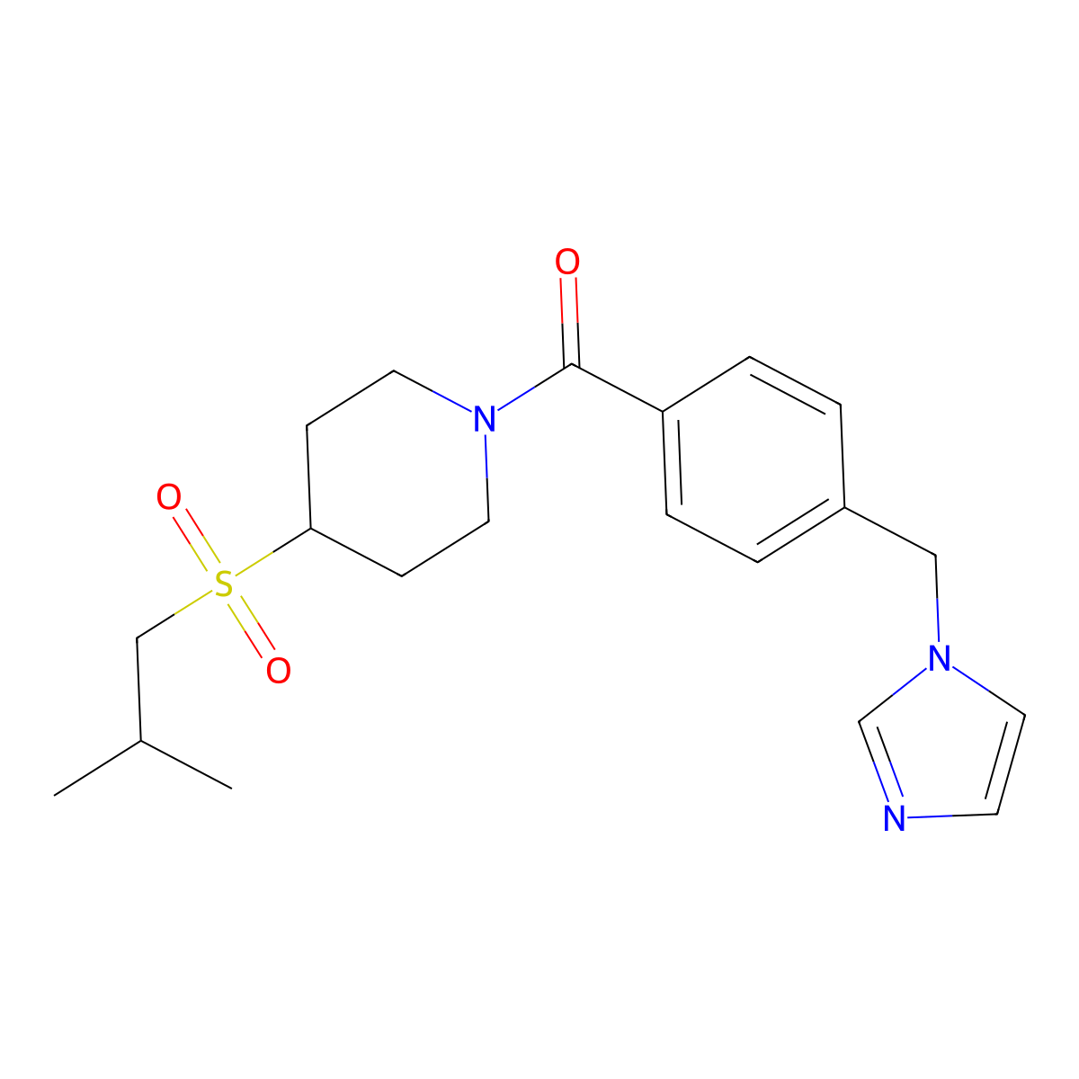 (4-((1H-imidazol-1-yl)methyl)phenyl)(4-(isobutylsulfonyl)piperidin-1-yl)methanone molecular structure, CAS 1798460-34-0