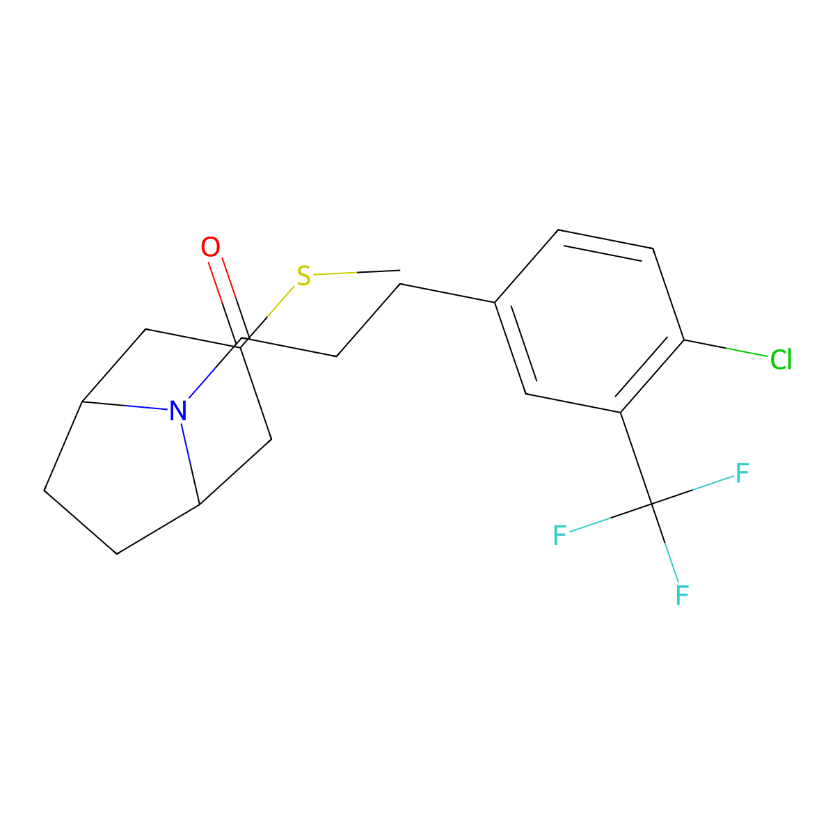 3-(4-chloro-3-(trifluoromethyl)phenyl)-1-((1R,5S)-3-(methylthio)-8-azabicyclo[3.2.1]octan-8-yl)propan-1-one molecular structure, CAS 1798460-67-9