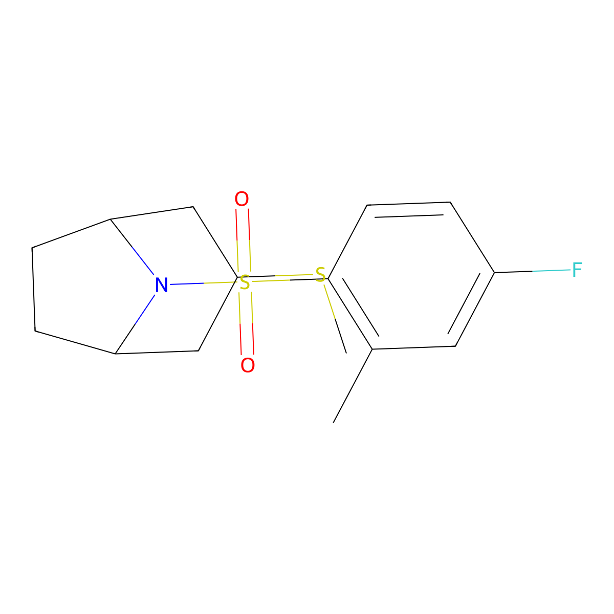 (1R,5S)-8-((4-fluoro-2-methylphenyl)sulfonyl)-3-(methylthio)-8-azabicyclo[3.2.1]octane molecular structure, CAS 1798460-75-9