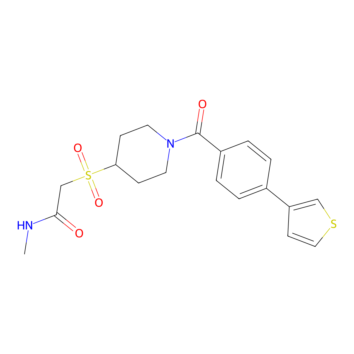 N-methyl-2-({1-[4-(thiophen-3-yl)benzoyl]piperidin-4-yl}sulfonyl)acetamide molecular structure, CAS 1798460-99-7