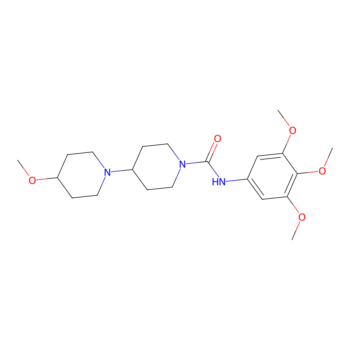 4-methoxy-N-(3,4,5-trimethoxyphenyl)-[1,4'-bipiperidine]-1'-carboxamide molecular structure, CAS 1798461-13-8
