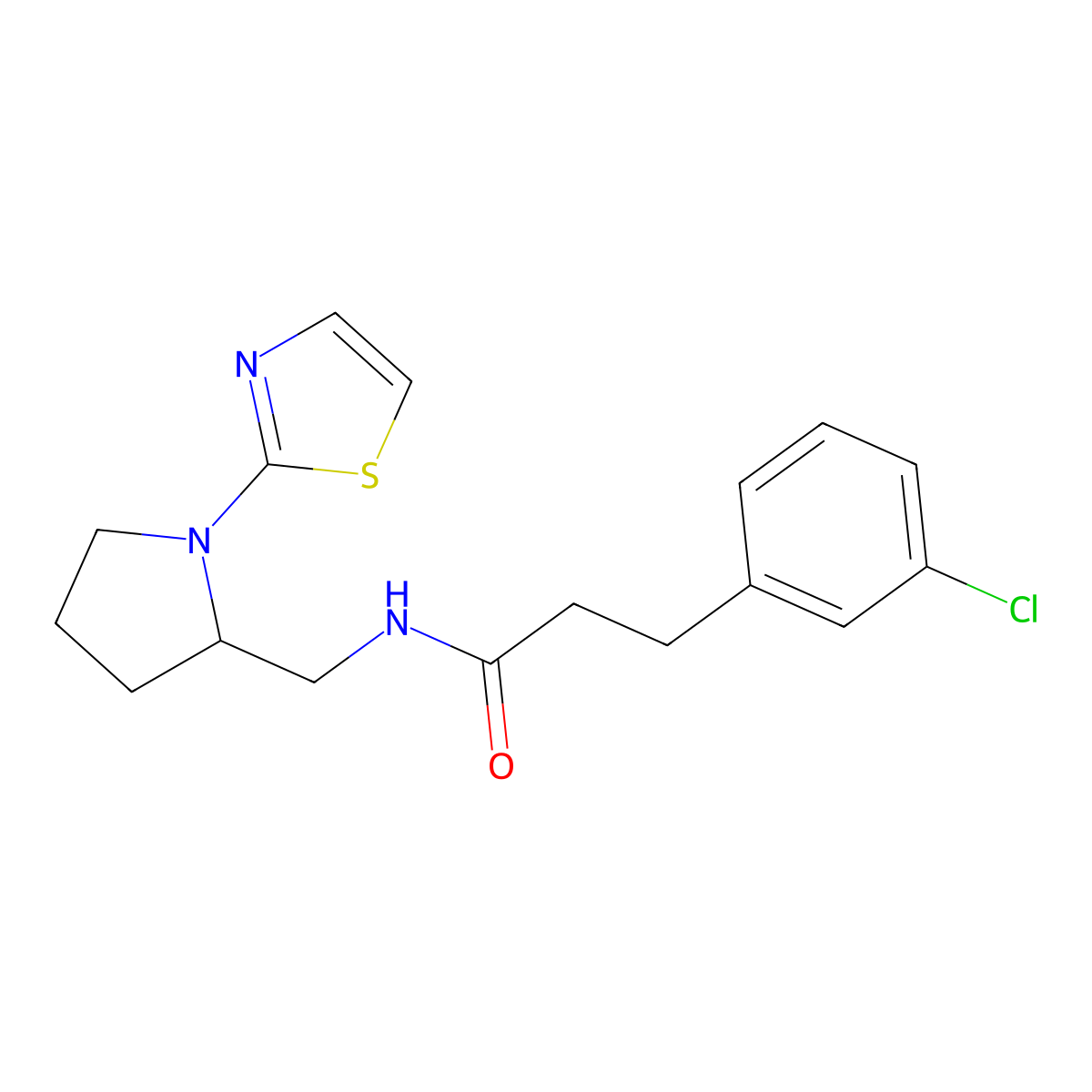 3-(3-chlorophenyl)-N-((1-(thiazol-2-yl)pyrrolidin-2-yl)methyl)propanamide molecular structure, CAS 1798461-46-7