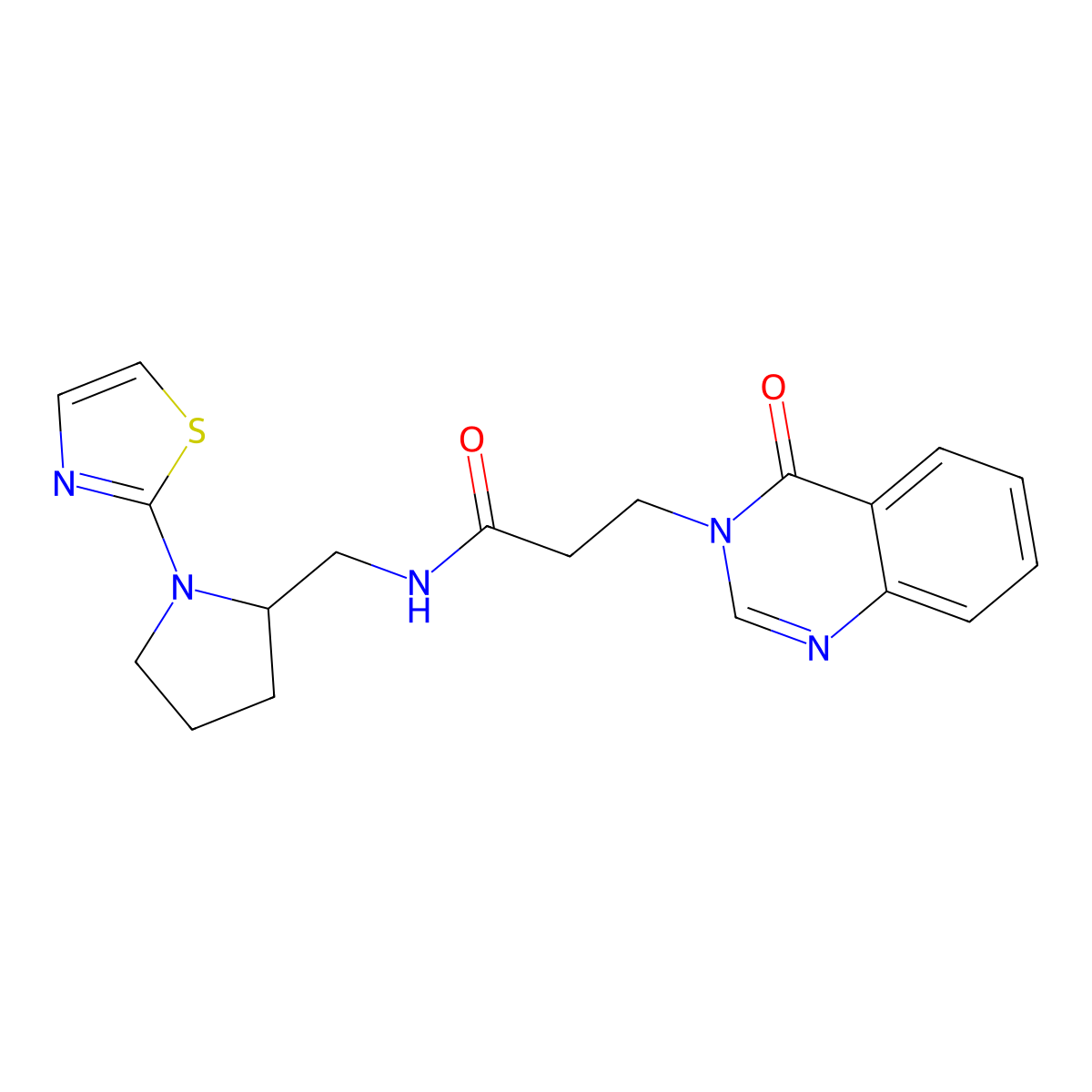 3-(4-oxoquinazolin-3(4H)-yl)-N-((1-(thiazol-2-yl)pyrrolidin-2-yl)methyl)propanamide molecular structure, CAS 1798461-63-8