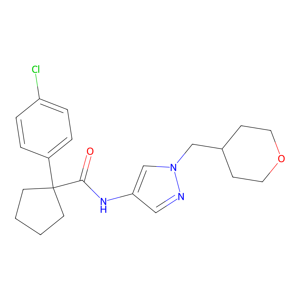 1-(4-chlorophenyl)-N-(1-((tetrahydro-2H-pyran-4-yl)methyl)-1H-pyrazol-4-yl)cyclopentanecarboxamide molecular structure, CAS 1798462-29-9
