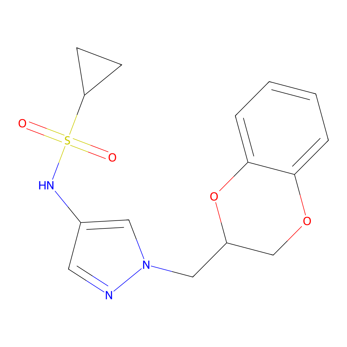 N-(1-((2,3-dihydrobenzo[b][1,4]dioxin-2-yl)methyl)-1H-pyrazol-4-yl)cyclopropanesulfonamide molecular structure, CAS 1798462-53-9