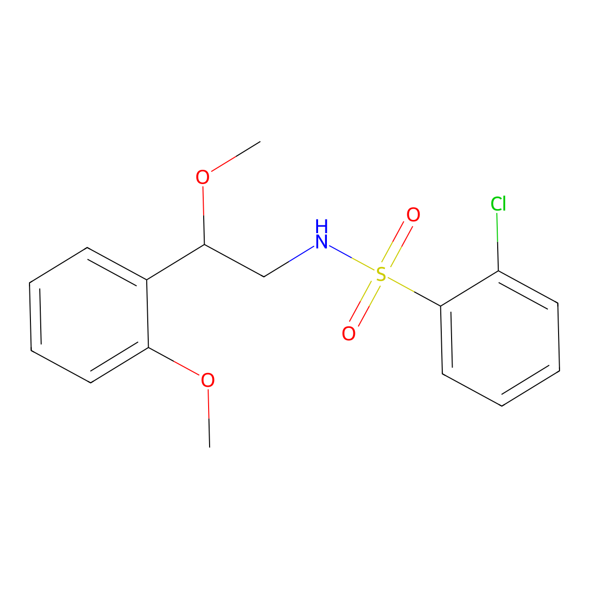 2-chloro-N-(2-methoxy-2-(2-methoxyphenyl)ethyl)benzenesulfonamide molecular structure, CAS 1798462-80-2