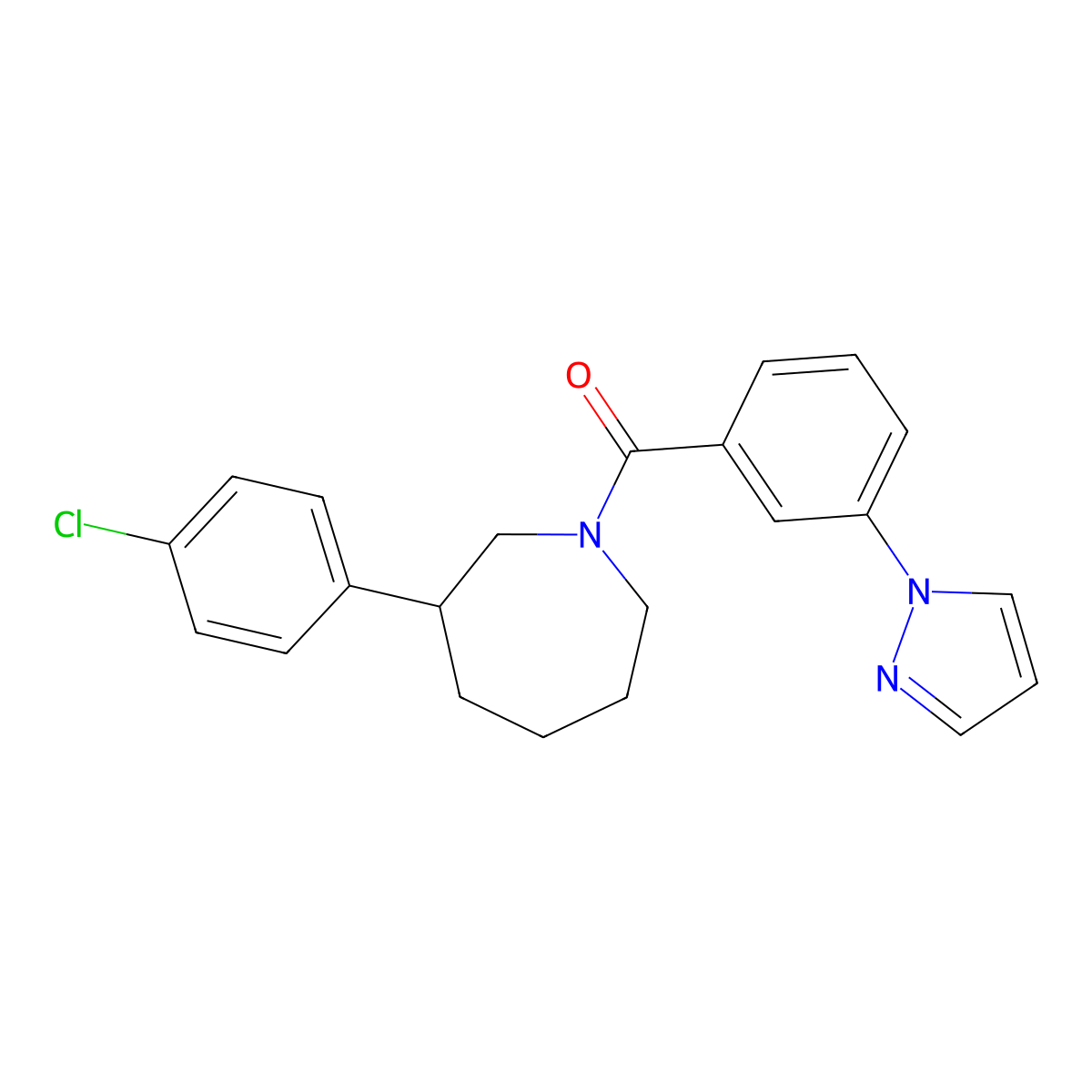 (3-(1H-pyrazol-1-yl)phenyl)(3-(4-chlorophenyl)azepan-1-yl)methanone molecular structure, CAS 1798464-49-9