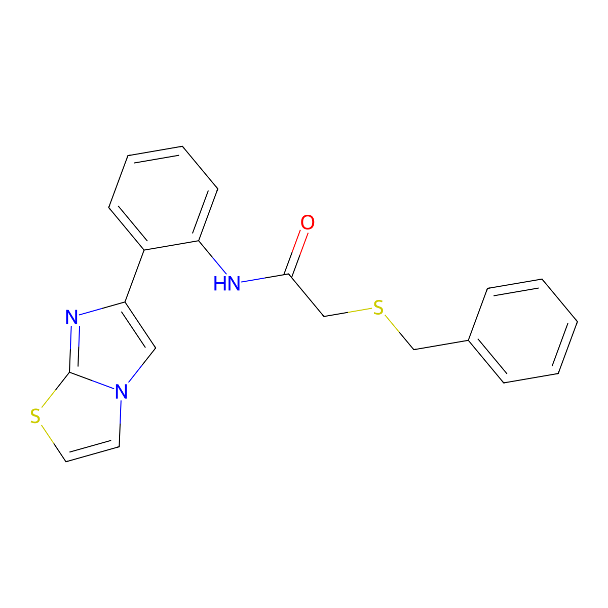 2-(benzylthio)-N-(2-(imidazo[2,1-b]thiazol-6-yl)phenyl)acetamide molecular structure, CAS 1798465-09-4
