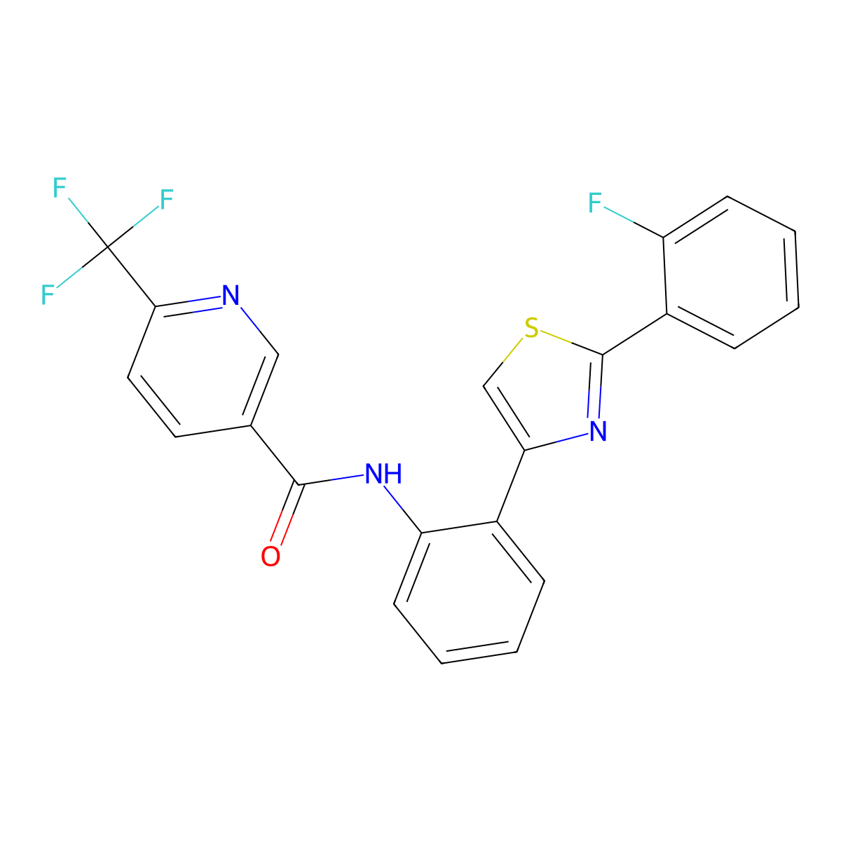 N-(2-(2-(2-fluorophenyl)thiazol-4-yl)phenyl)-6-(trifluoromethyl)nicotinamide molecular structure, CAS 1798465-27-6