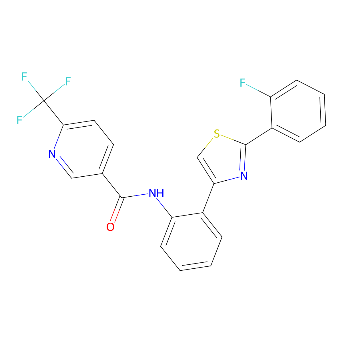 N-(2-(2-(2-fluorophenyl)thiazol-4-yl)phenyl)-6-(trifluoromethyl)nicotinamide molecular structure, CAS 1798465-27-6