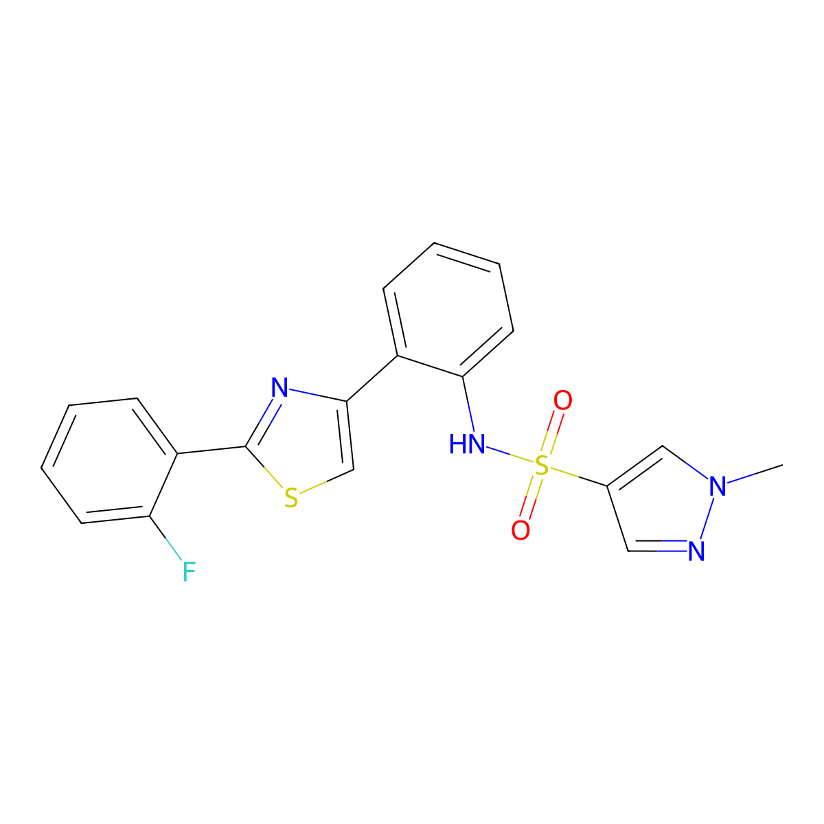 N-(2-(2-(2-fluorophenyl)thiazol-4-yl)phenyl)-1-methyl-1H-pyrazole-4-sulfonamide molecular structure, CAS 1798465-75-4