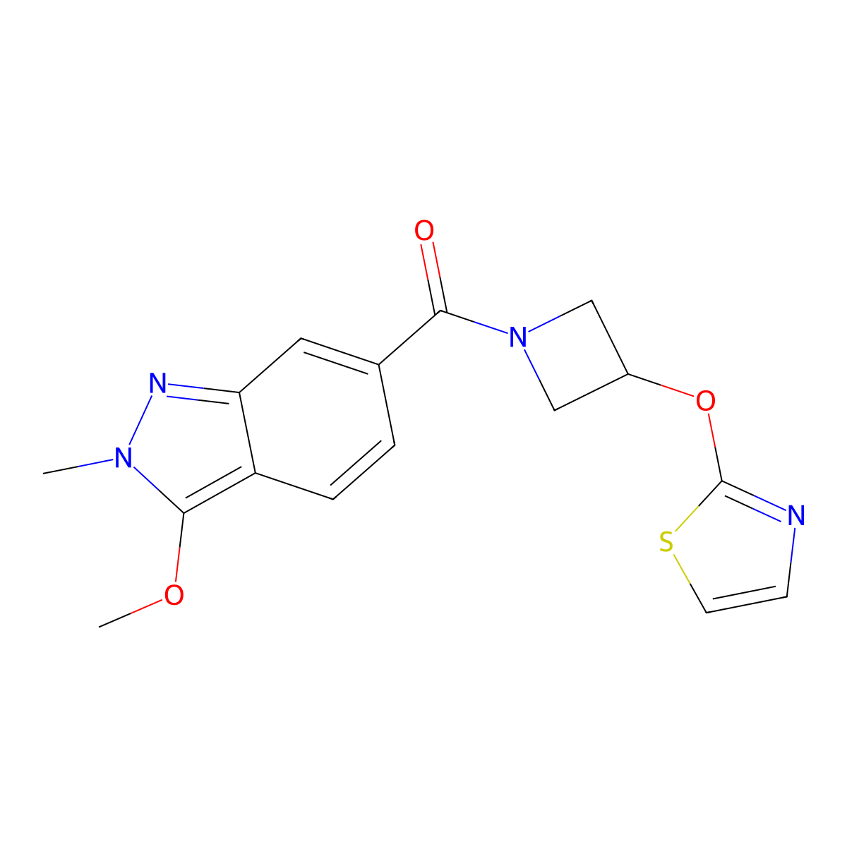 (3-methoxy-2-methyl-2H-indazol-6-yl)(3-(thiazol-2-yloxy)azetidin-1-yl)methanone molecular structure, CAS 1798465-93-6